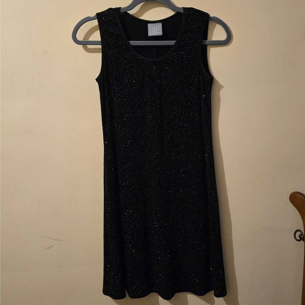 Rabbit Rabbit Designs Black Glitter Sparkle Sleeveless Shift Dress Size 6